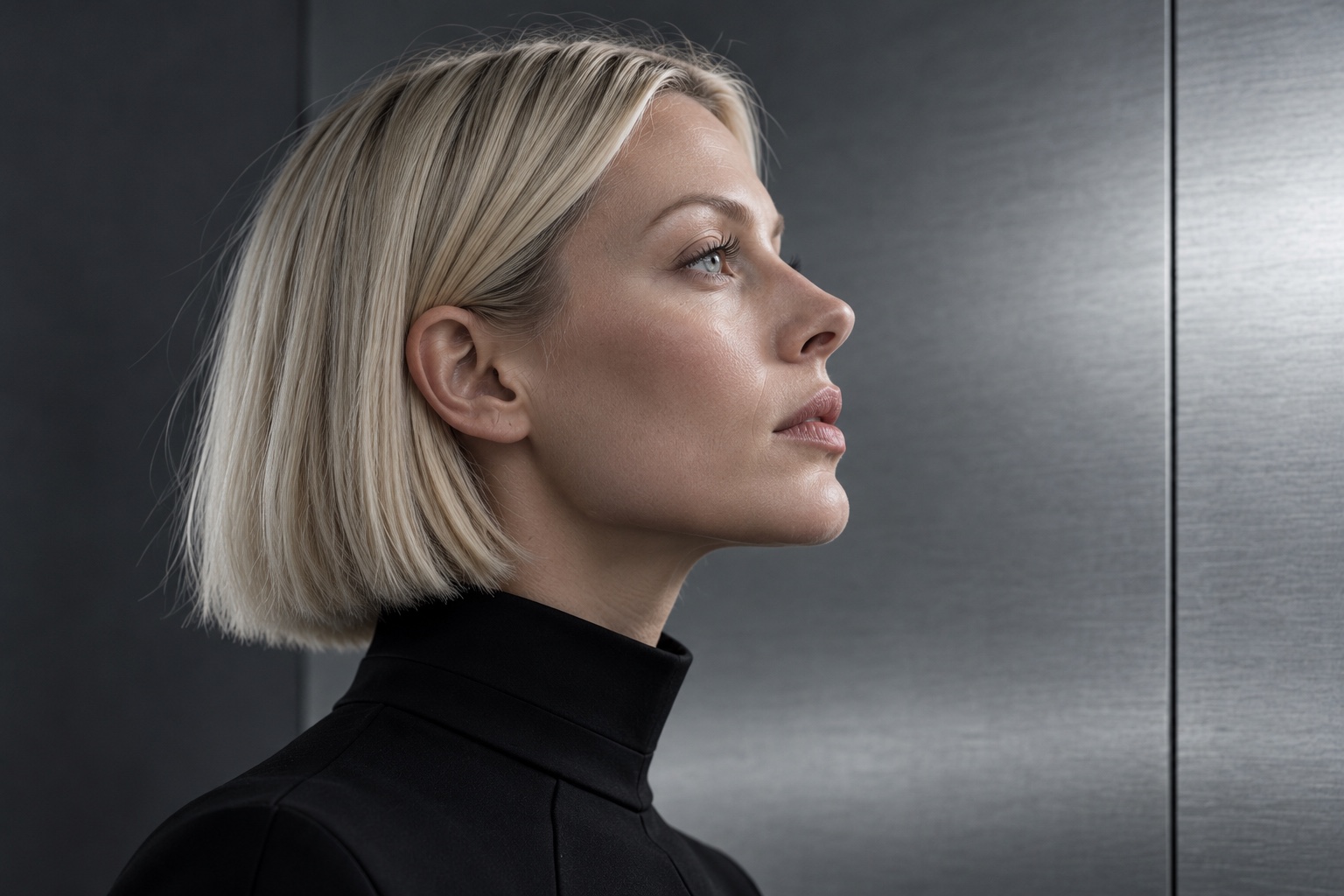 A blonde profile in cold directional light